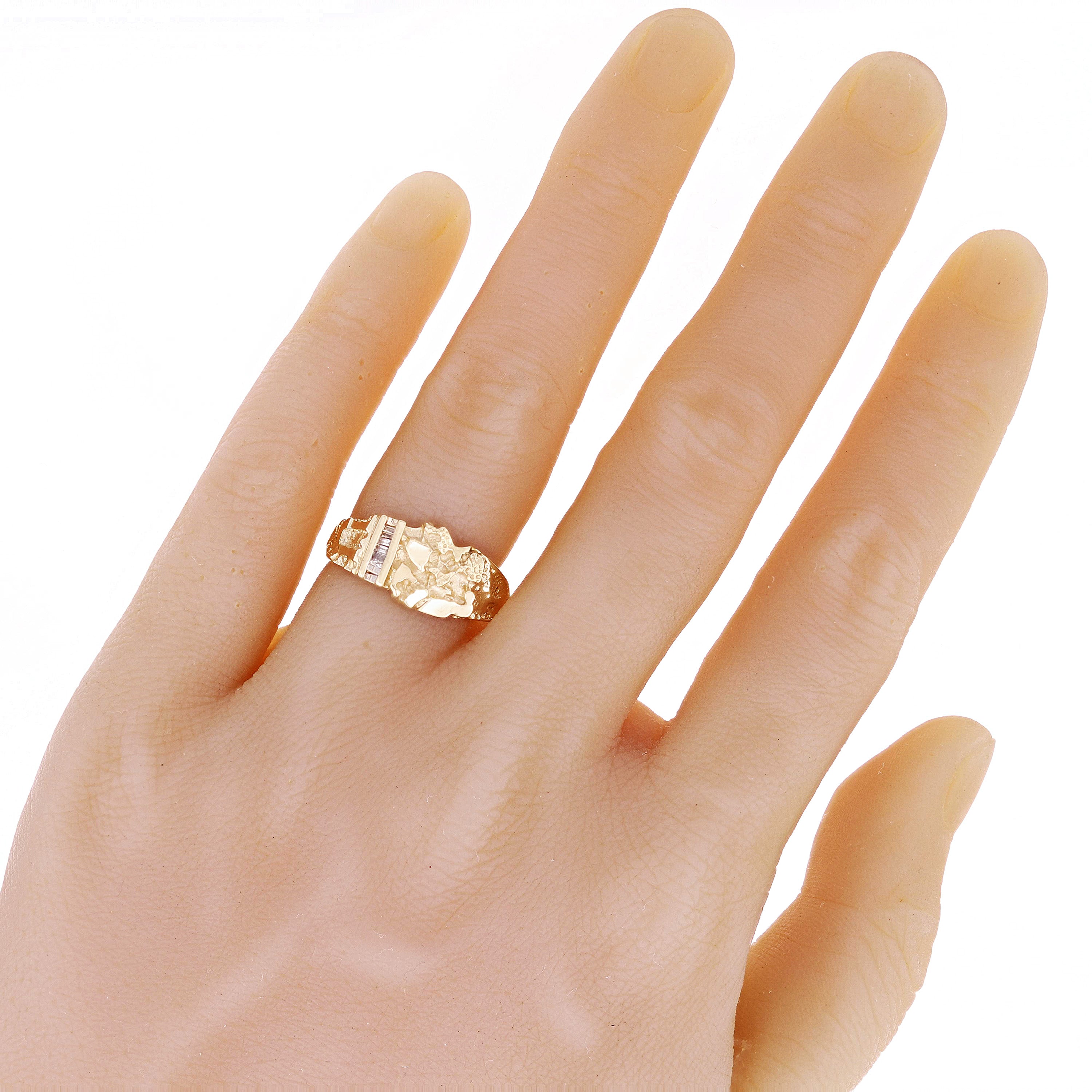 10k Yellow Gold Nugget Ring with Baguette Diamonds 10.4mm Size 11 - 3.8 grams