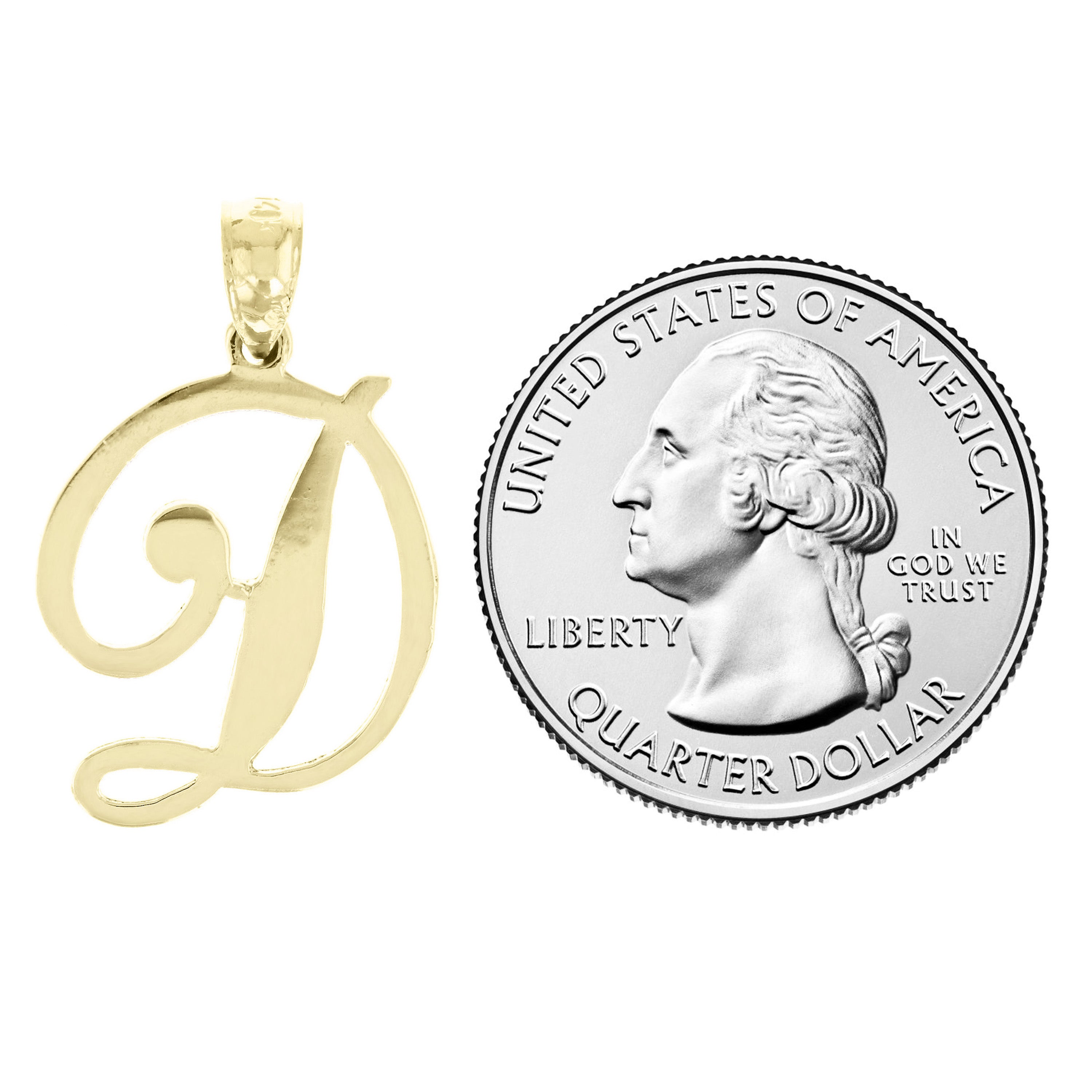 14k Yellow Gold Initial Letter D Alphabet Charm Pendant - Letter D,Yellow