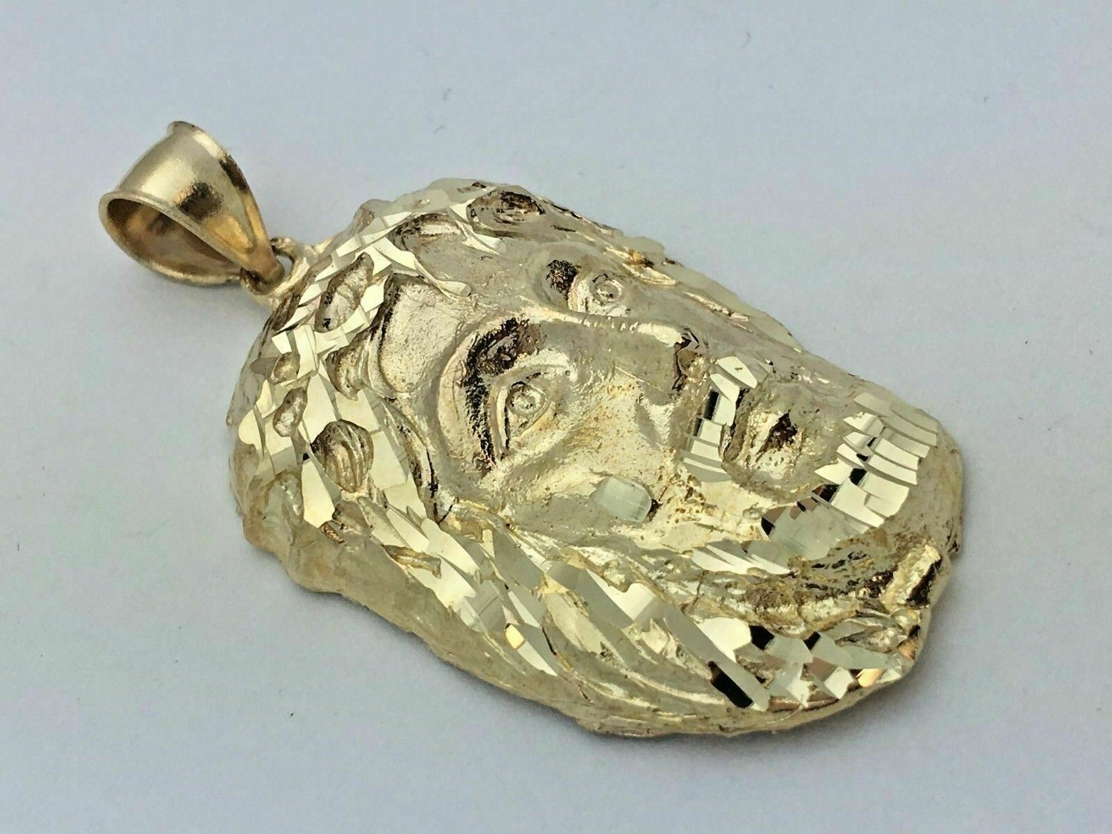 14k Yellow Gold Diamond Cut Jesus Christ Face Charm Pendant Religious 10 grams