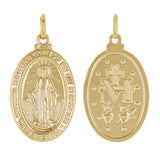 14K Gold Mary Mother of God Miraculous Medal with Words Oval Medal Pendant 2.2g