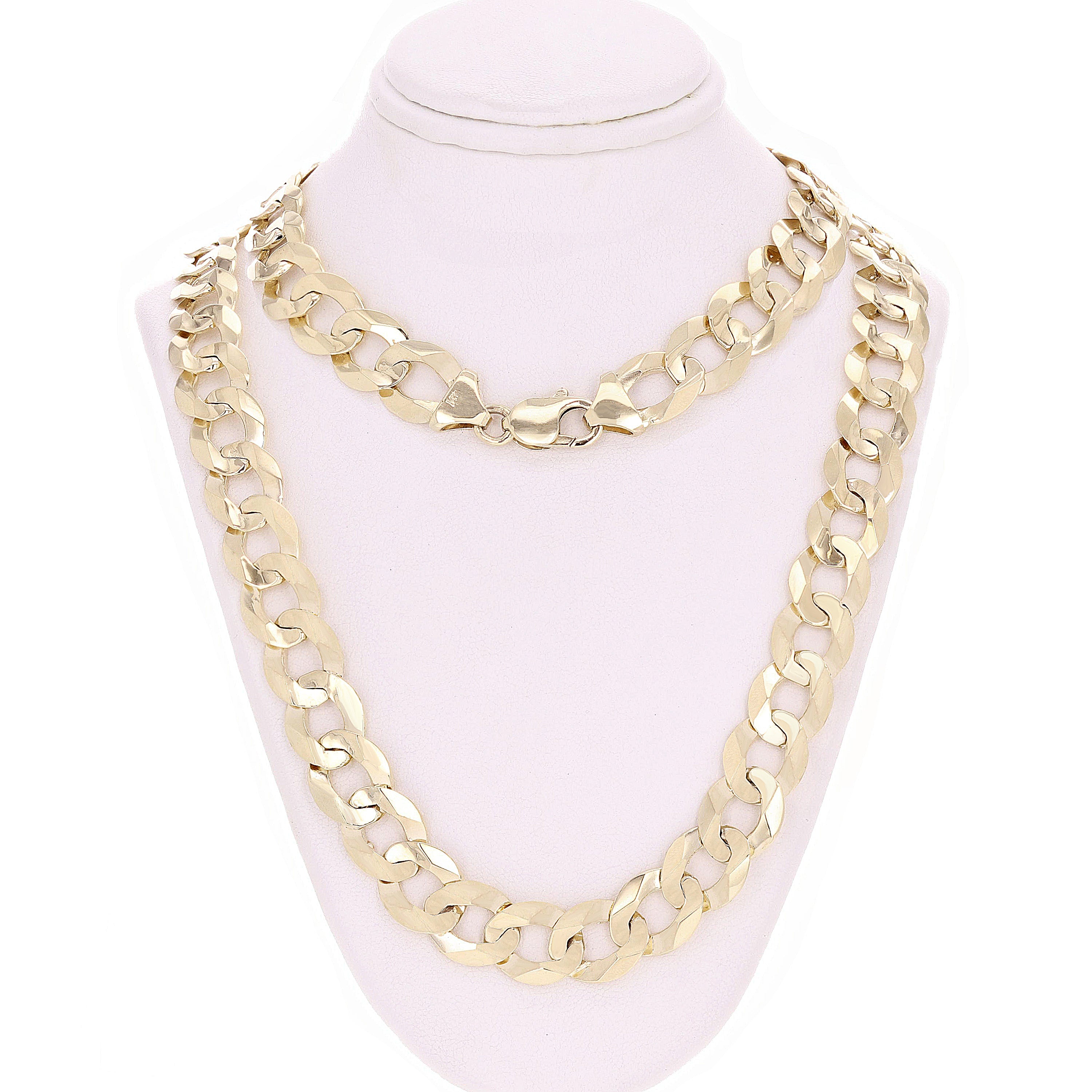 Men's 14k Yellow Gold Solid Flat Cuban Link Chain Necklace 20" - 28" 12.5mm