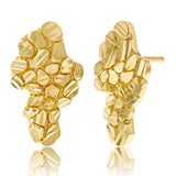 14k Yellow Gold Diamond Cut Nugget Free Form Earrings 18mm x 10.7mm 2.4 grams