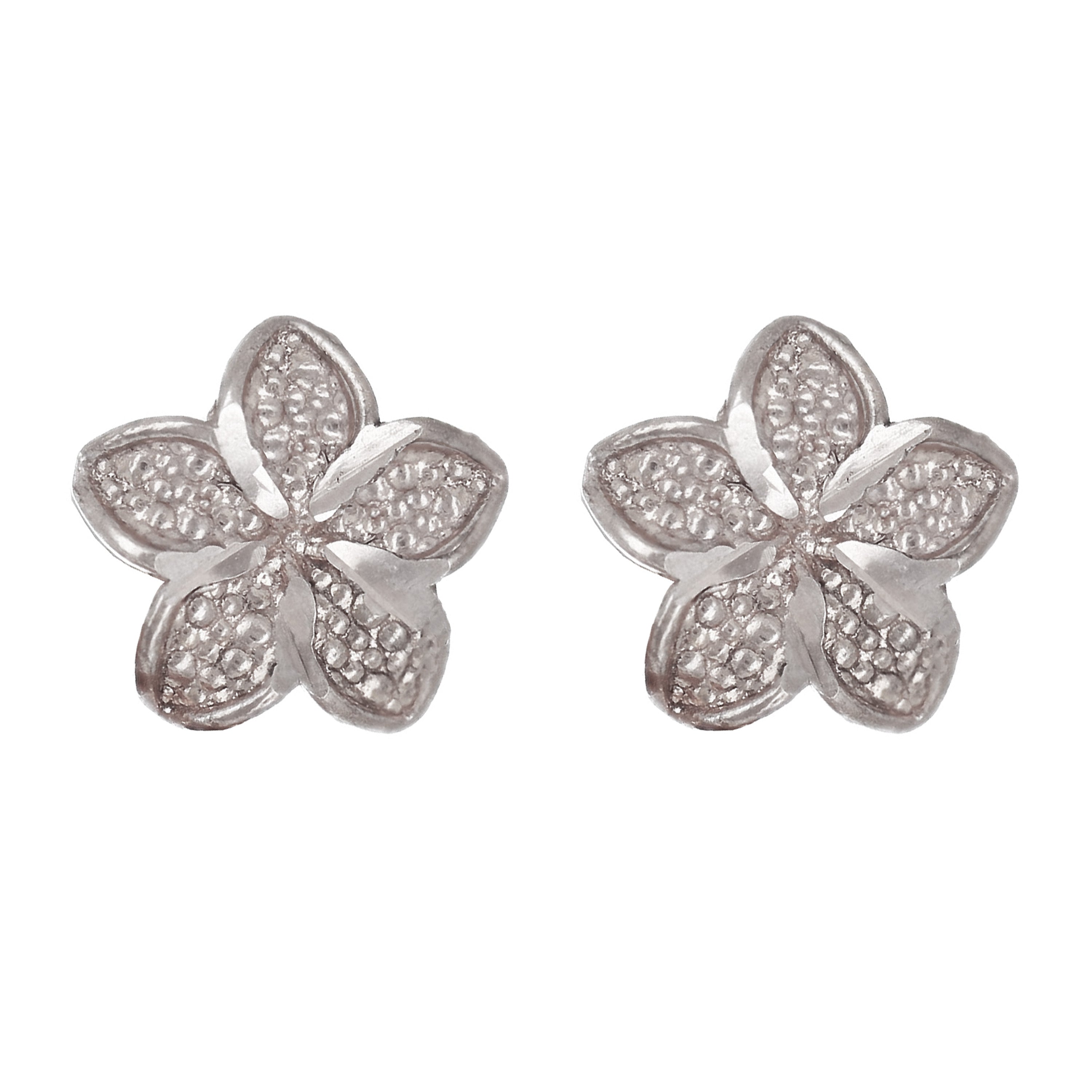 14k White Gold Hawaiian Plumeria Flower Earrings Medium - Medium