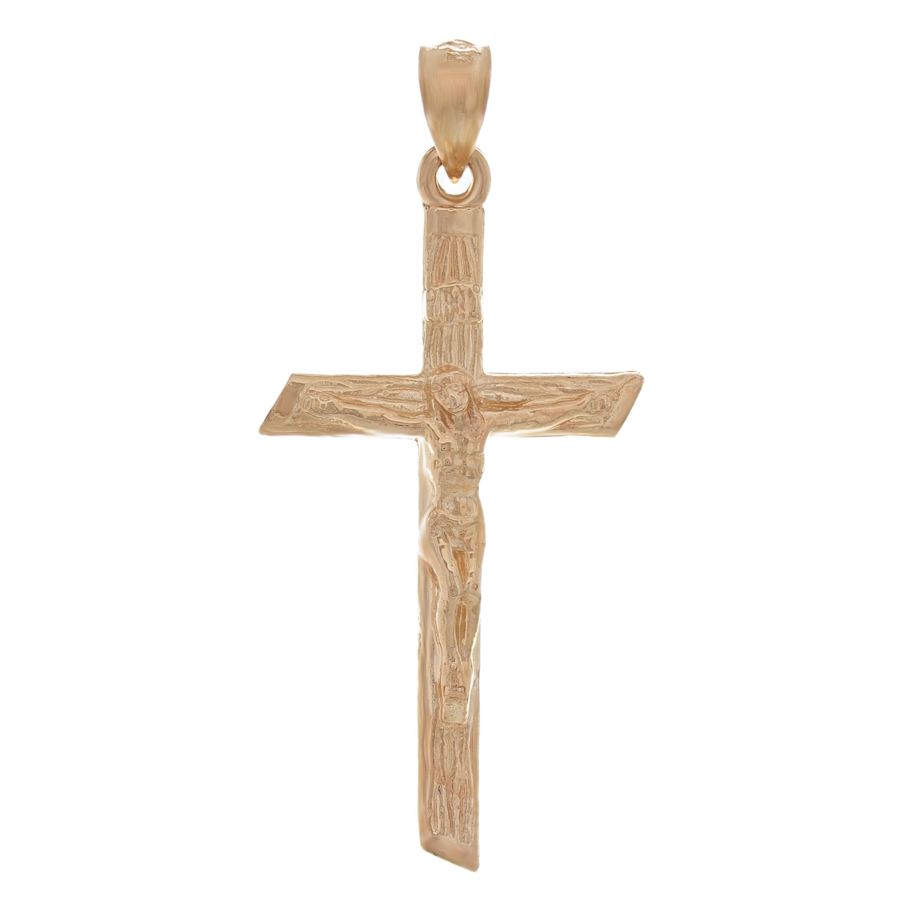 14k Rose Gold Bark Tree Trunk Jesus INRI Crucifix Cross Charm Pendant 4.6 grams - Rose