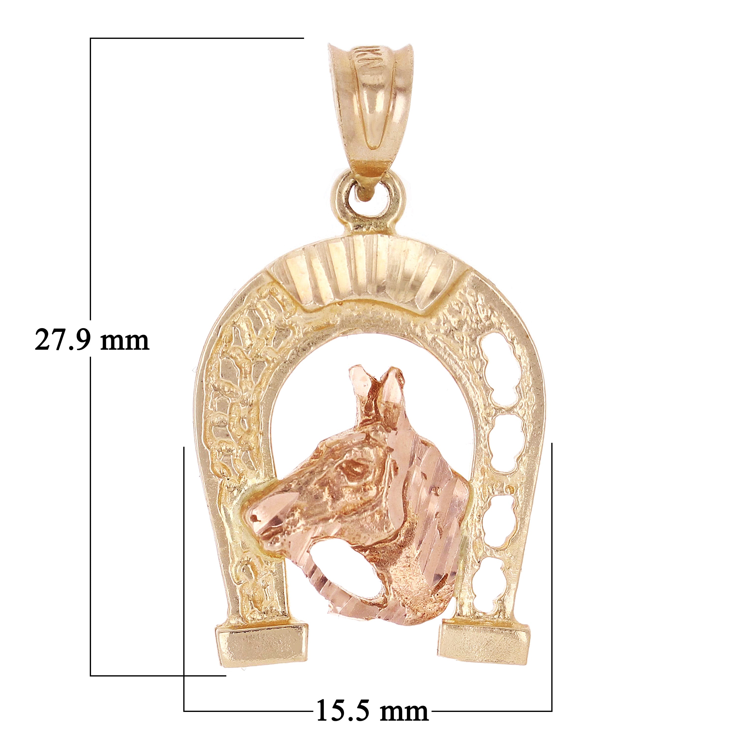 14k Yellow & Rose Gold Horse Face Horse Shoe Charm Pendant 1" 2.9 grams