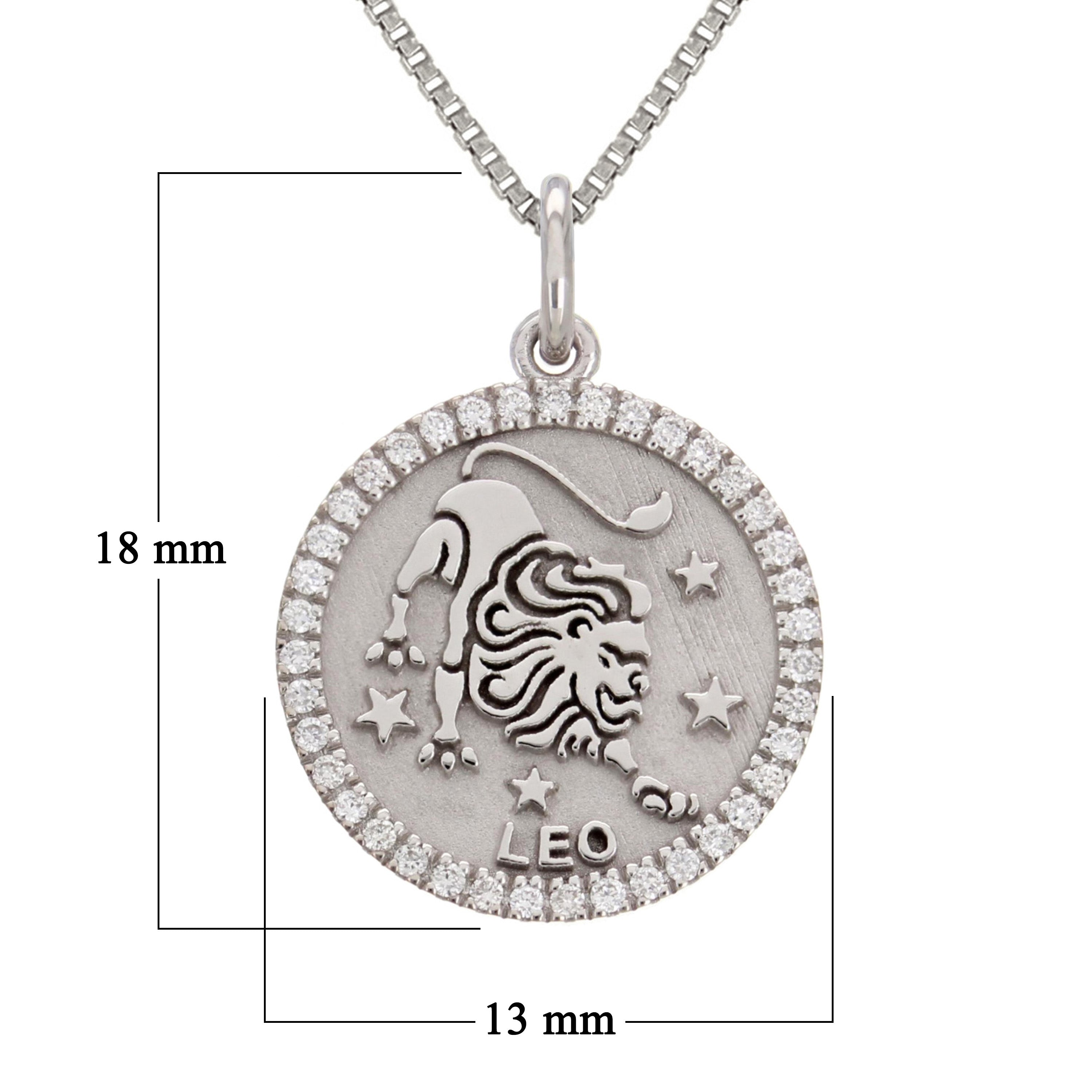 14k White Gold Diamond Zodiac Sign Leo Pendant Necklace 18" - Leo,White