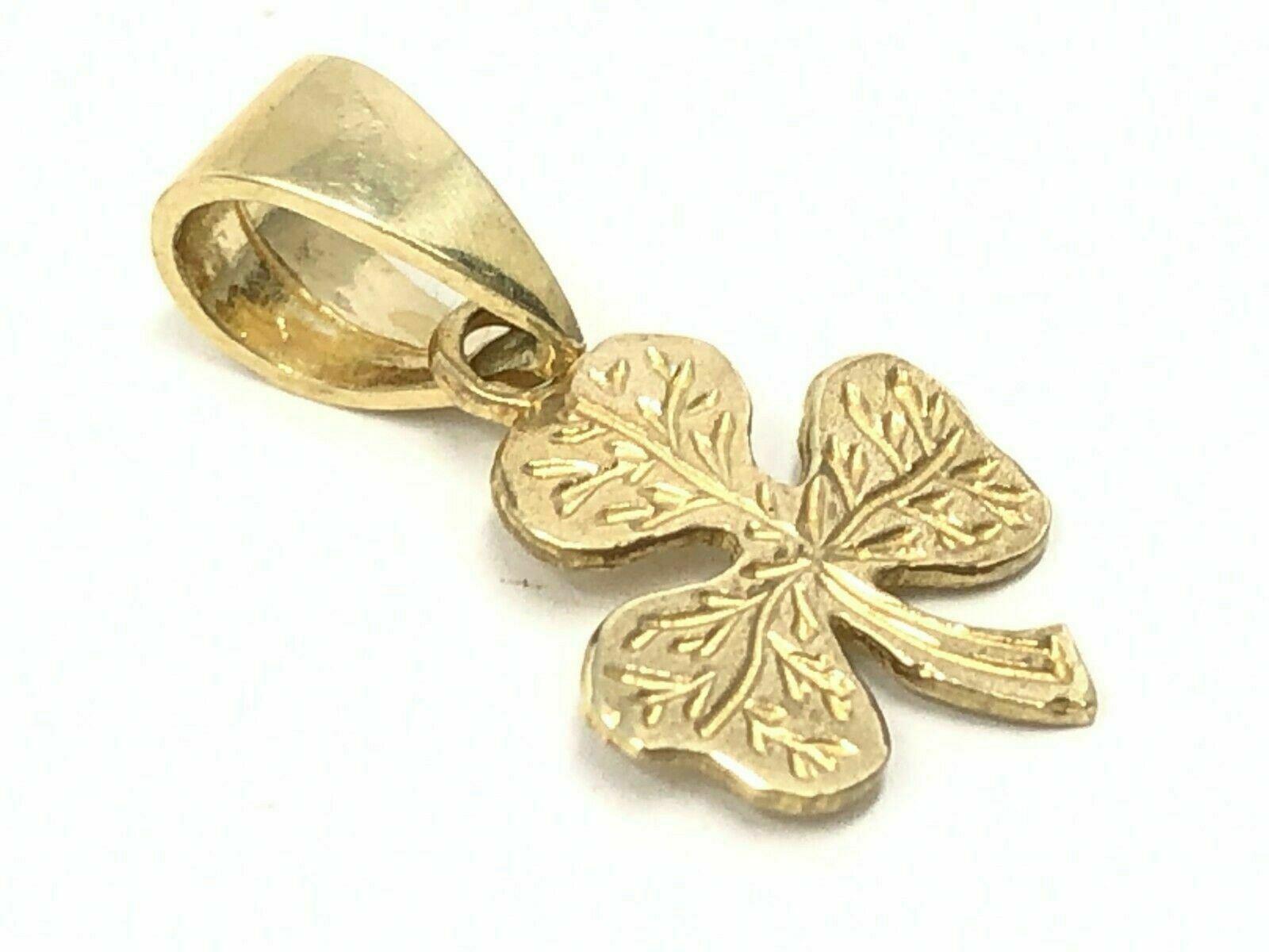 14k Yellow Gold Solid 3 Leaf Clover Good Luck Charm Pendant 0.5 gram