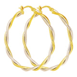 Italian 14k Yellow & White Gold Hollow Round Twisted Earrings 1.6" 3mm 2.1 grams