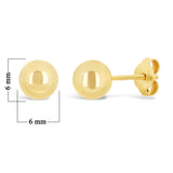 Italian 14k Yellow Gold High Shine Classic Round Bead Ball Stud Earrings 6mm - 6 mm