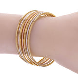 Italian 14k Tri-Color Gold Square Plain & Textured 7 Days Bangle Bracelet Set 8"