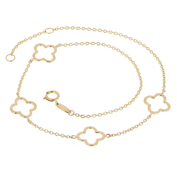 Italian 14k Yellow Gold Four Leaf Clover Anklet Bracelet 10