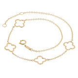 Italian 14k Yellow Gold Four Leaf Clover Anklet Bracelet 10" 1.7 grams