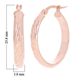 Italian 14k Rose Gold Rope Design Oval Hollow Hoop Earrings 1"