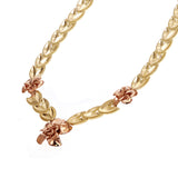 14k Yellow & Rose Gold Leaf Link Necklace with Flowers 17" 6.3mm 19.5 grams