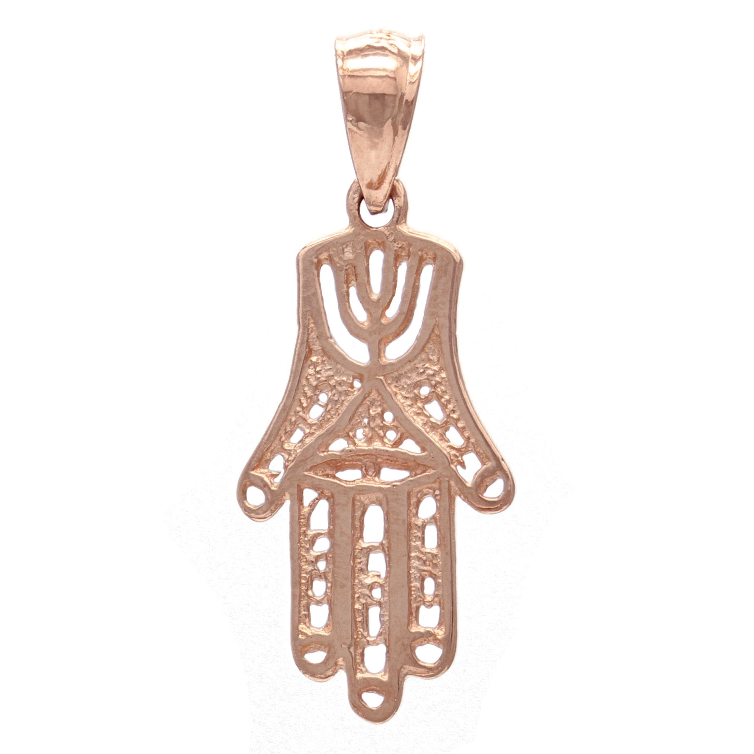 14k Rose Gold Solid Hand Of Fatima Hamsa Charm Pendant 1 gram - Rose
