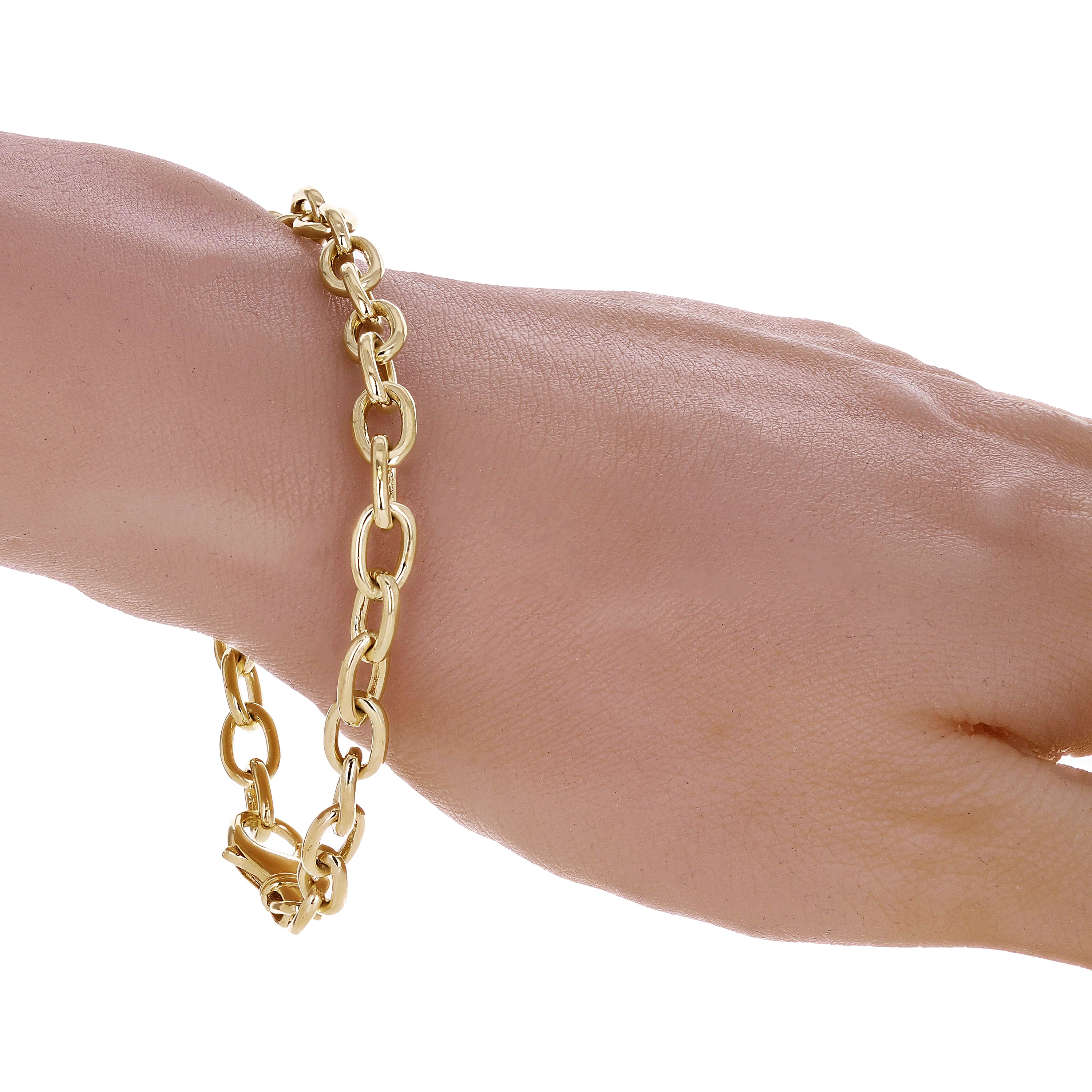 14k Yellow Gold Solid Oval Rolo Link Chain Bracelet 7" 6.8 mm 16.8 grams - 7"