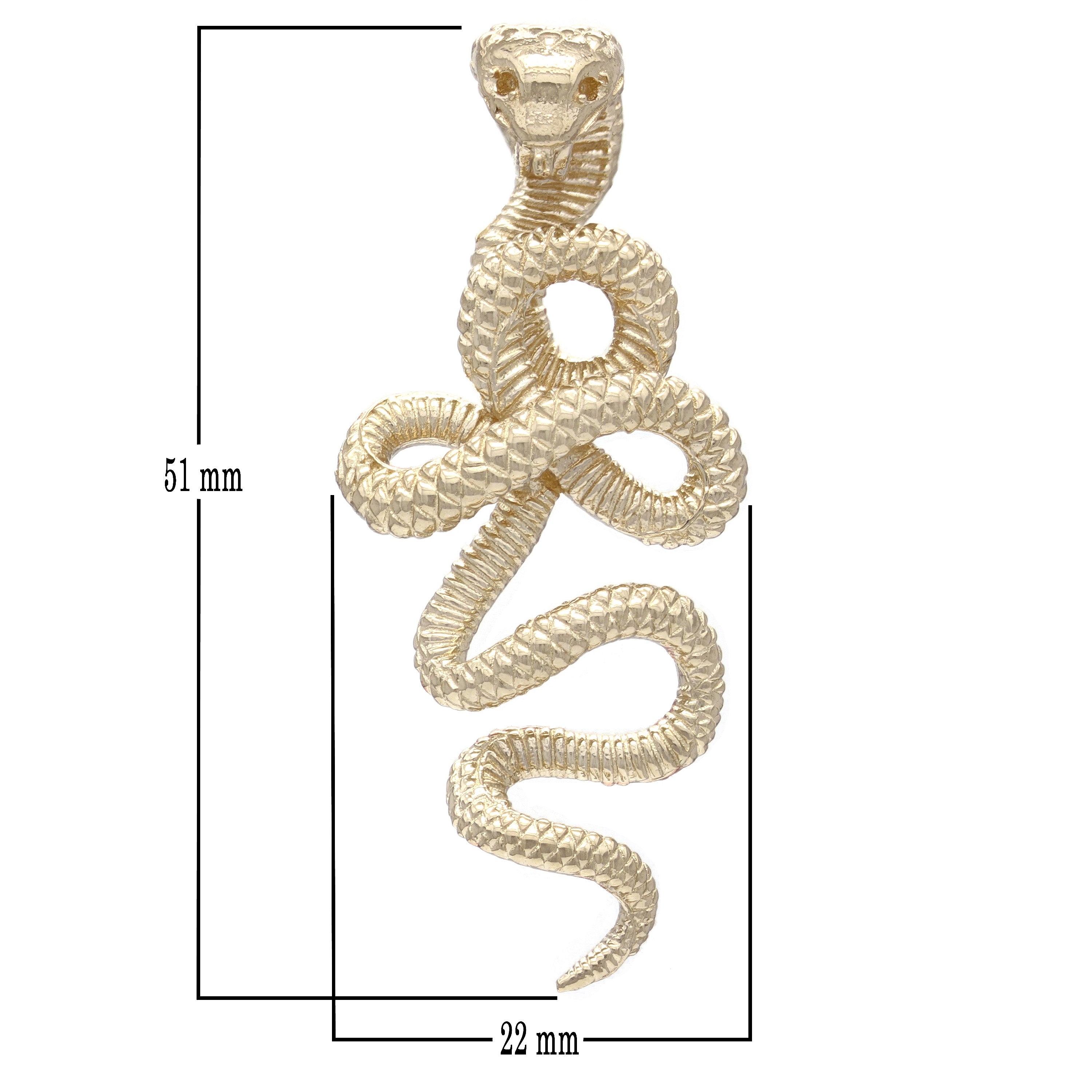 14k Yellow Gold Solid Detailed 3D Cobra Snake Charm Pendant 2" 14.2 grams - Yellow
