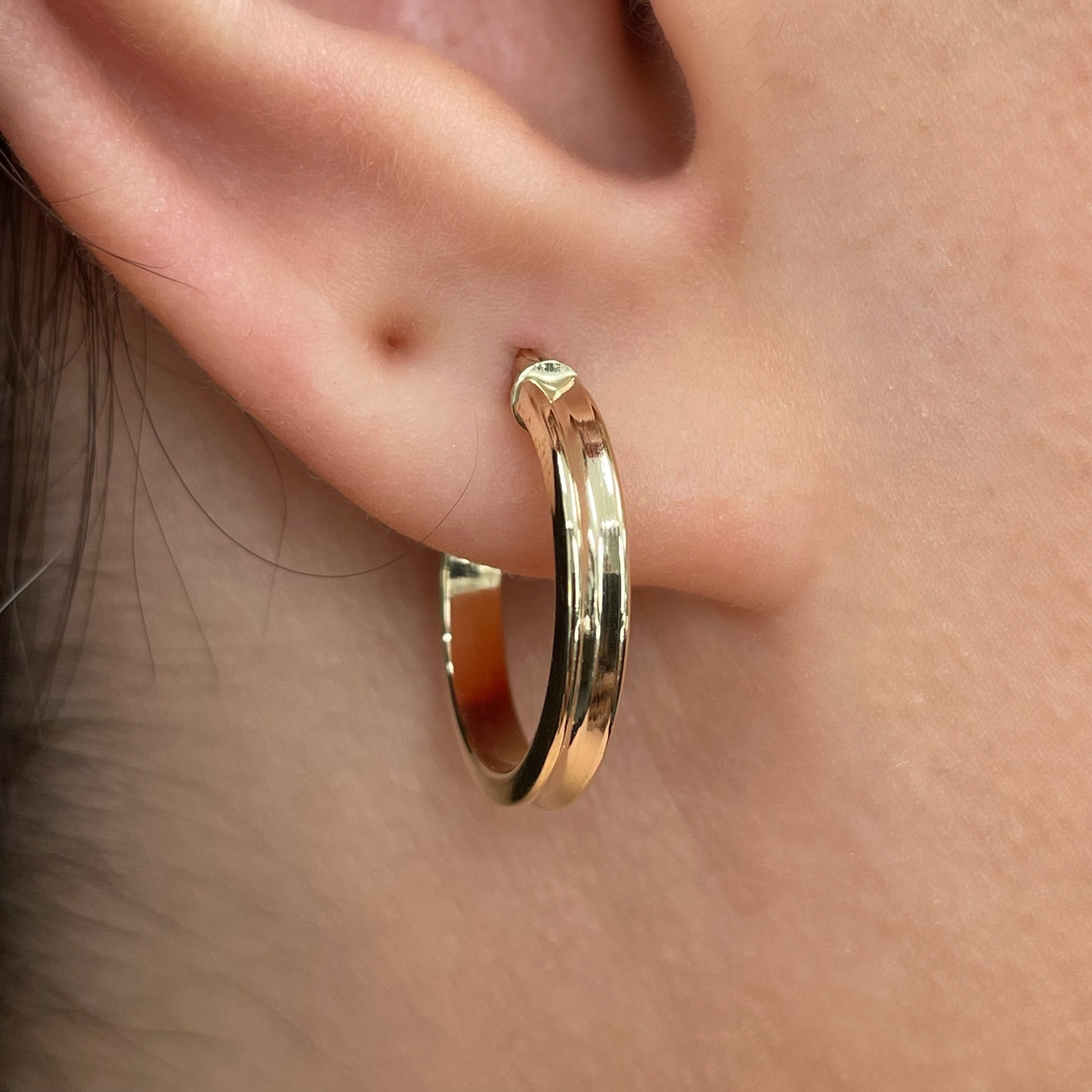 Italian 14k Yellow Gold Polished Concave Small Hollow Hoop Earrings