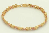14k Two Tone Gold Satin Finish Hugs & Kisses XOXO Link Bracelet 7.25" 5.4mm 8.5g