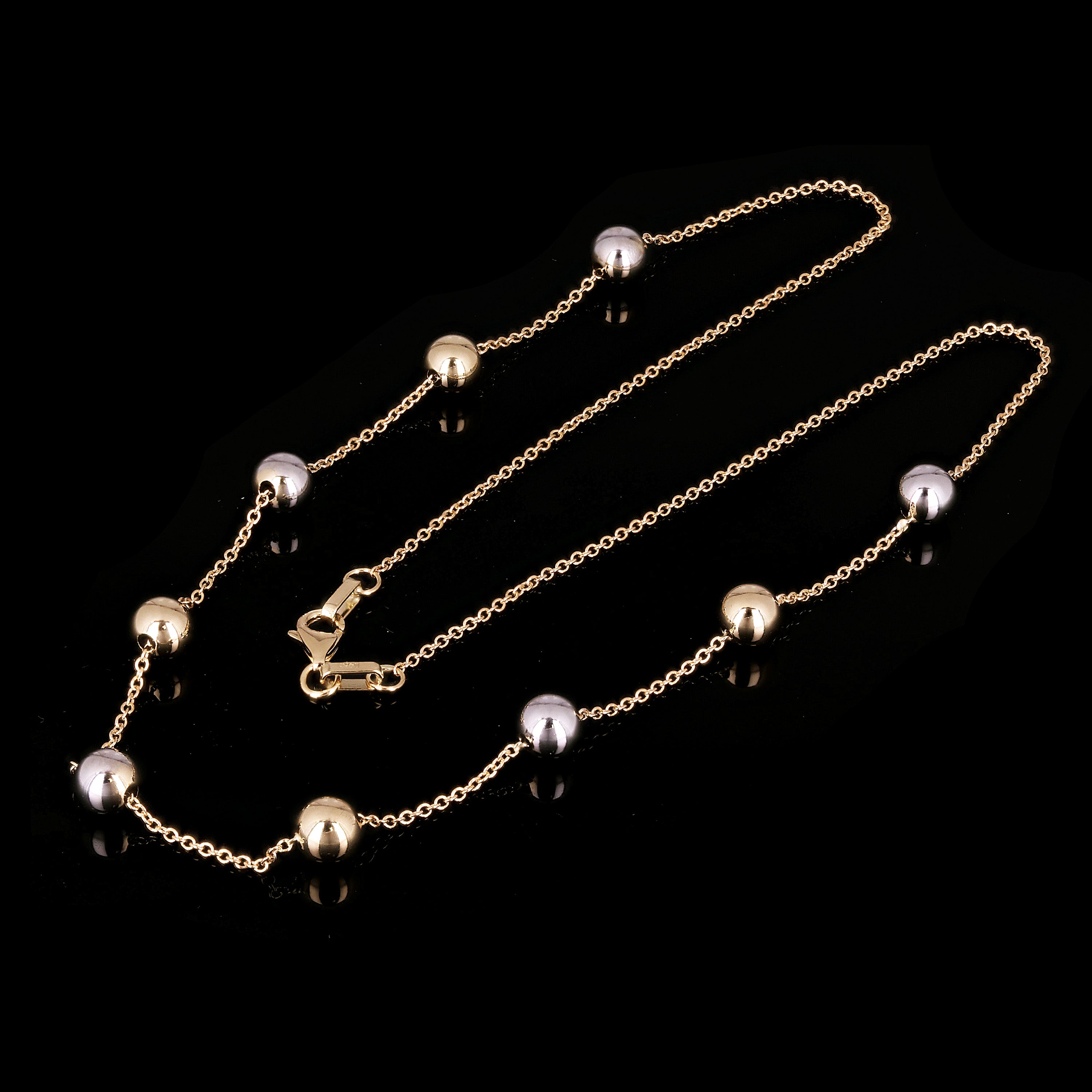 Italian 14k Yellow & White Gold Bead Station Chain Necklace 18" 6mm 3.2 grams