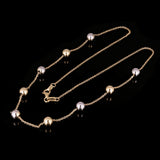 Italian 14k Yellow & White Gold Bead Station Chain Necklace 18" 6mm 3.2 grams