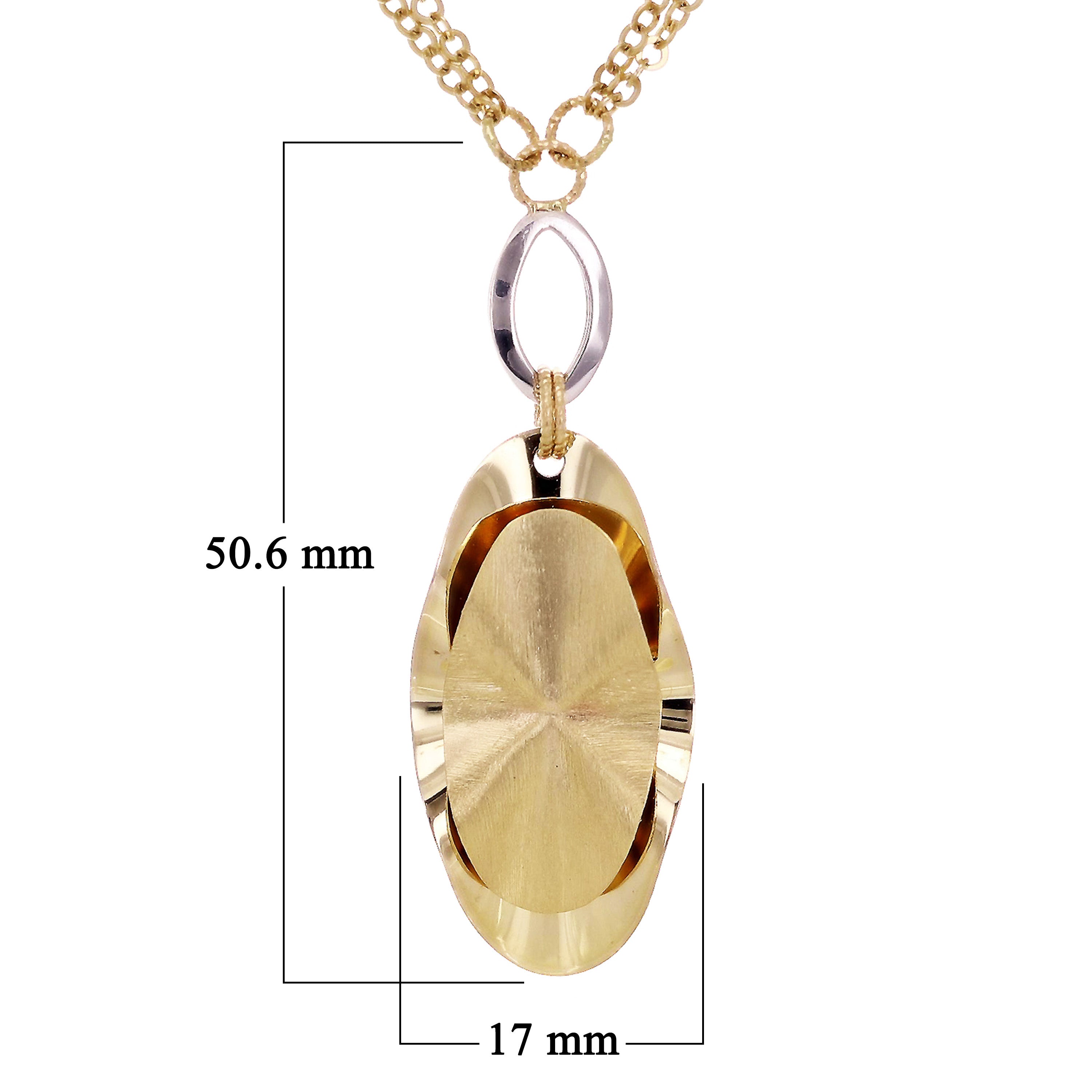 Italian 14k Two Tone Gold 17" Double Chain Necklace with Oval Drop Down Pendant