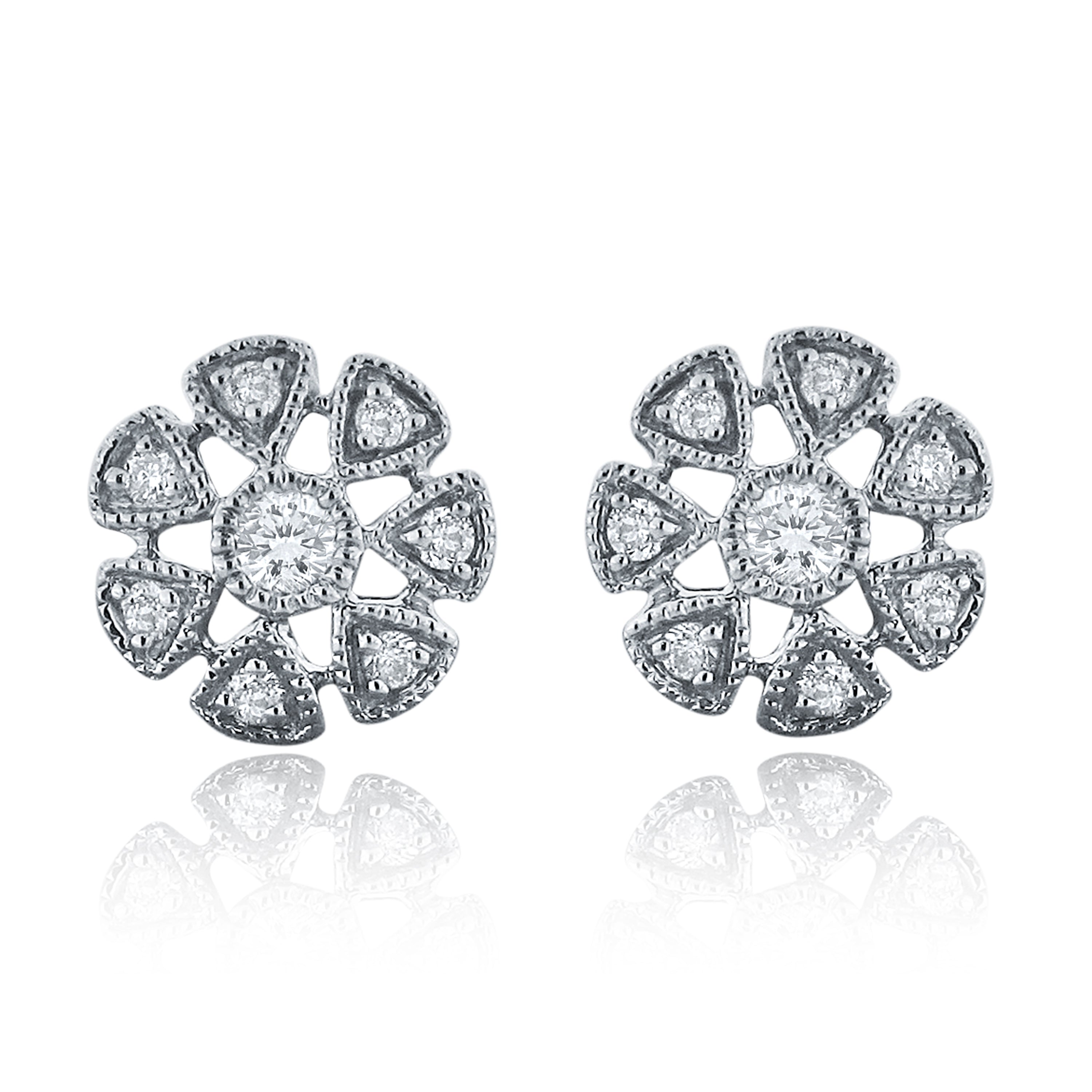 14k White Gold Flower Stud Earrings