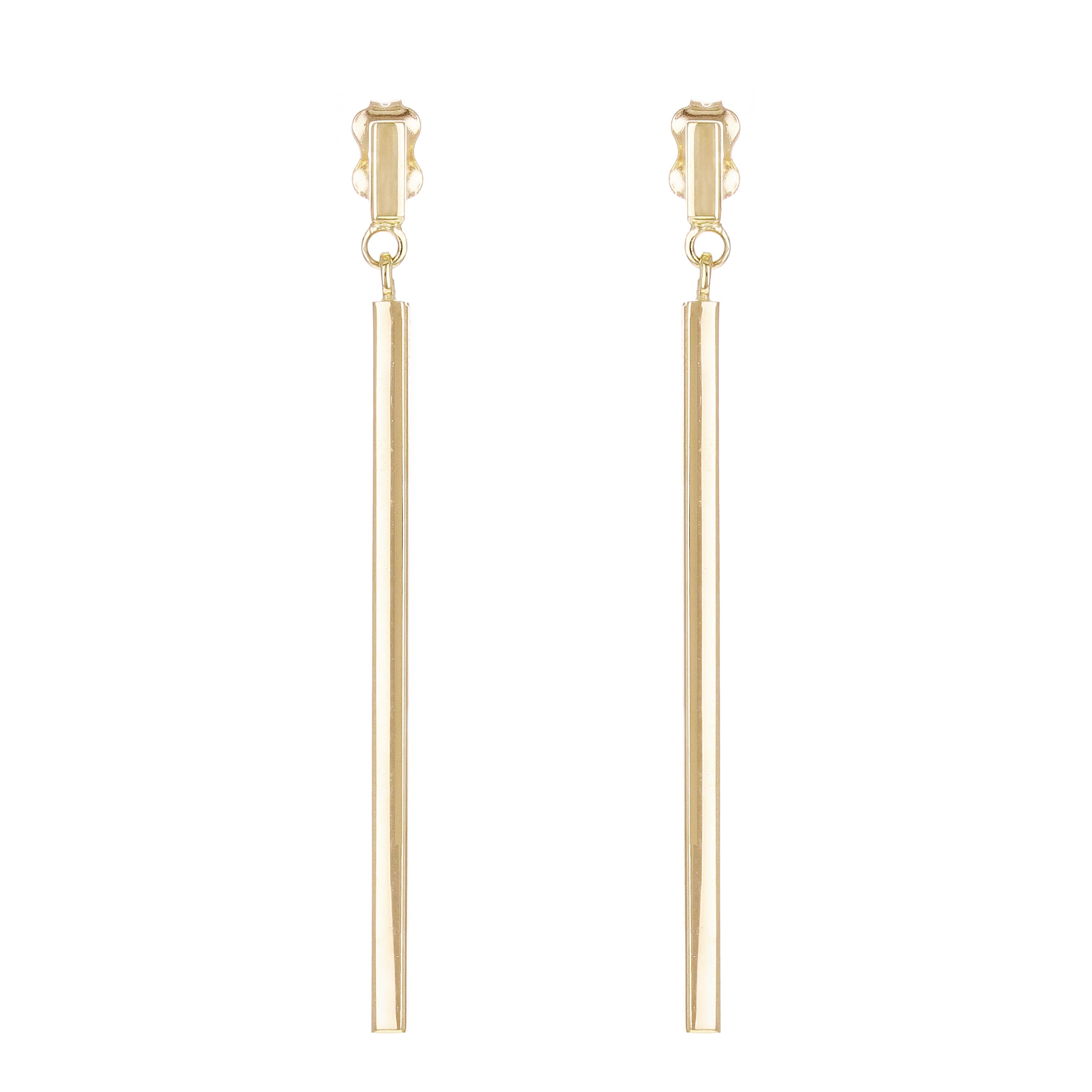 Italian 14k Yellow Gold Vertical Bar Dangle Drop Earrings 2" 2mm 2 grams - Bar Dangle 2"