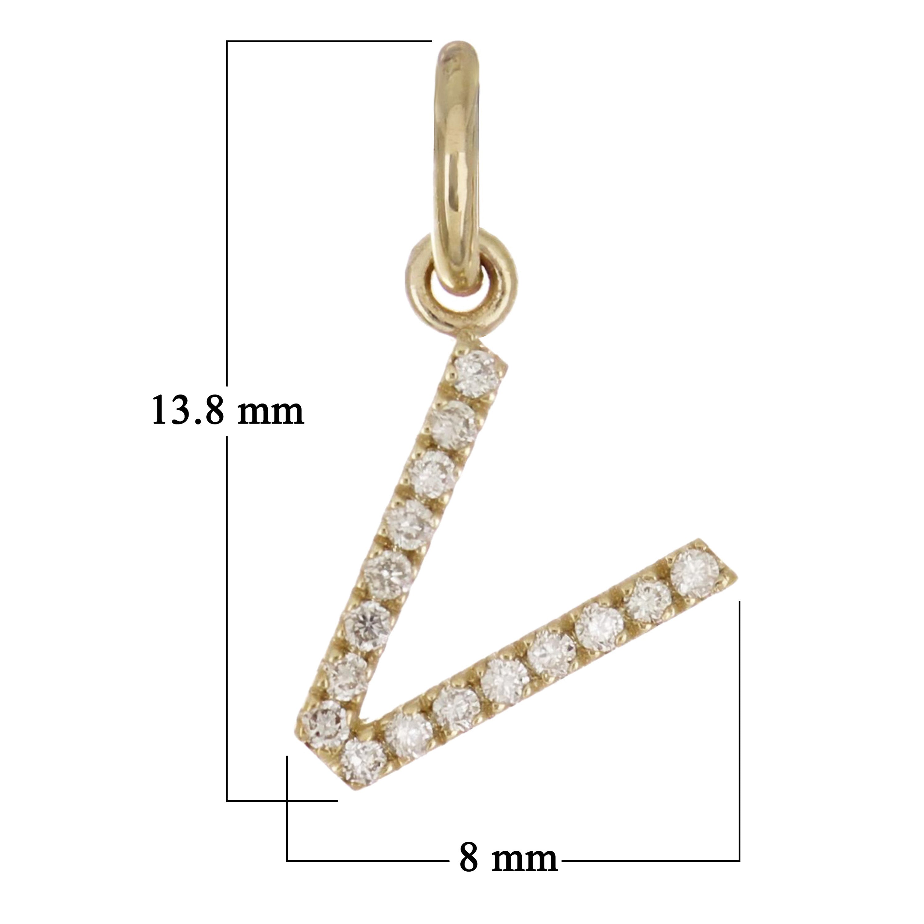 14k Yellow Gold Diamond Initial Letter V Charm Pendant - Letter V,Yellow