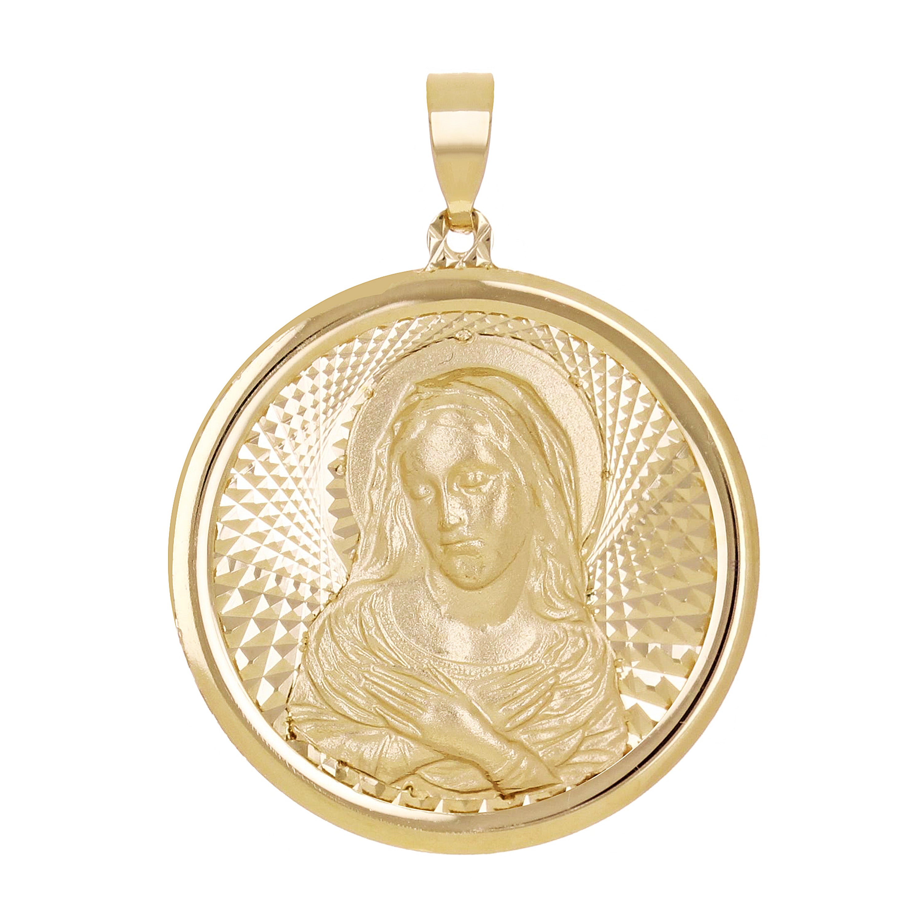 Italian 14k Yellow Gold Madonna Virgin Mary Medal Charm Pendant 1.1" 2.5 grams - 2.5 grams