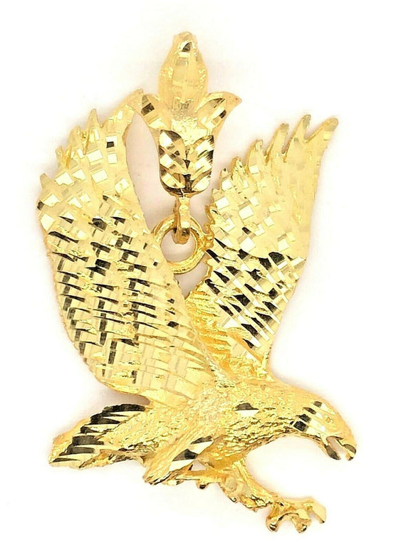 10k Yellow Gold Diamond Cut Flying American Eagle Charm Pendant 9.5 grams