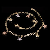 Italian 14k Tri-Color Gold Star Charm Rolo Chain Anklet/Bracelet 10" 3.9 grams