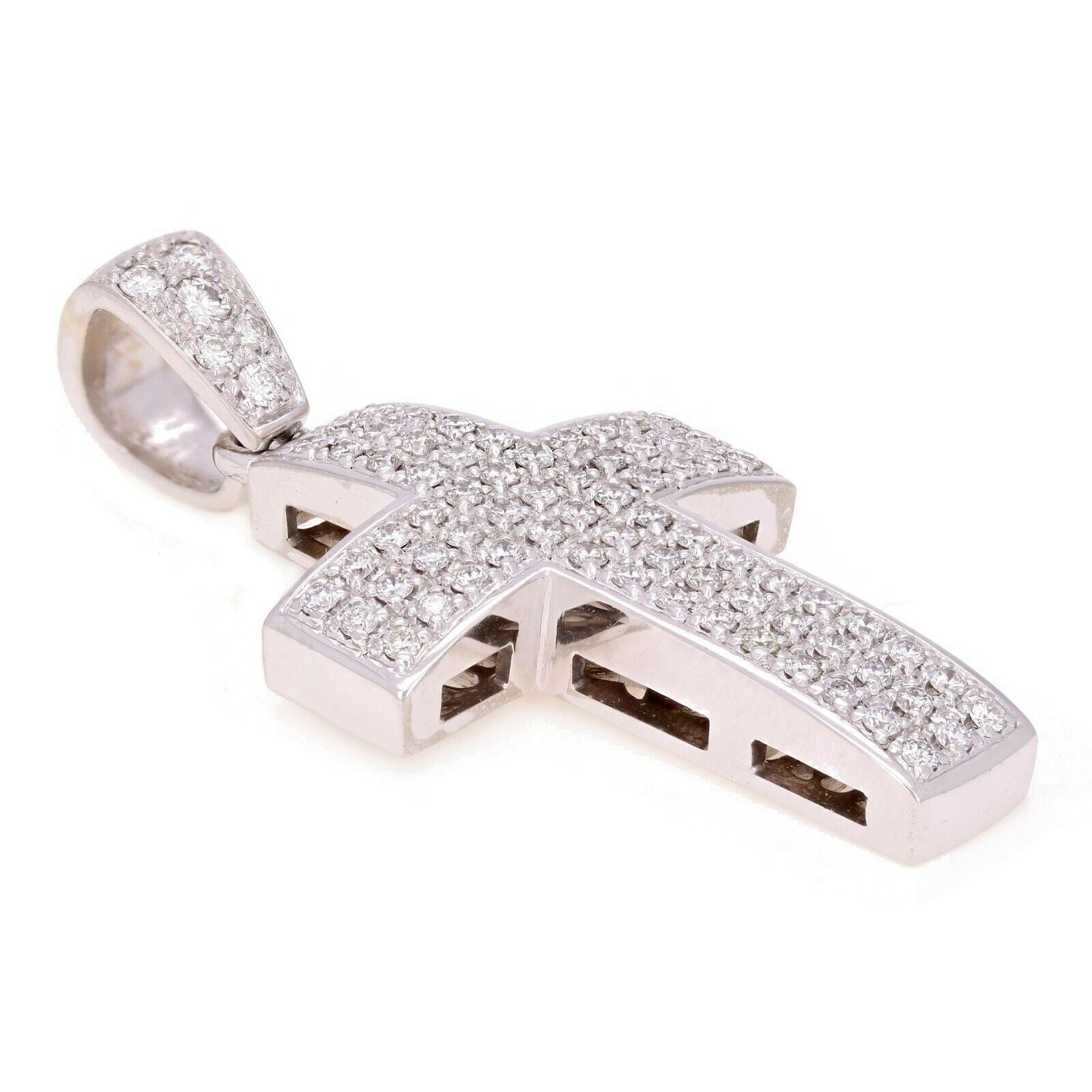 14k White Gold Big Diamond Cross Pendant with 2.60 CTW Natural Round Diamonds