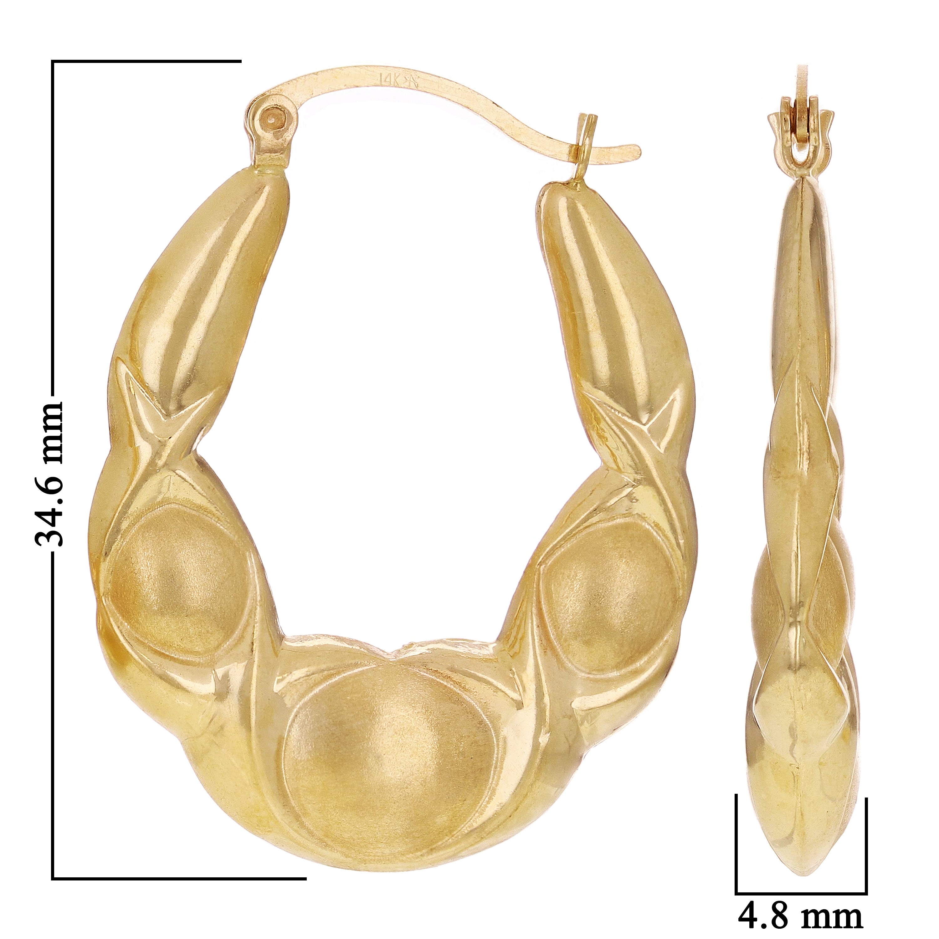 14k Yellow Gold Hollow U Shaped Fancy Dangle Open Loop Earrings 3.5g