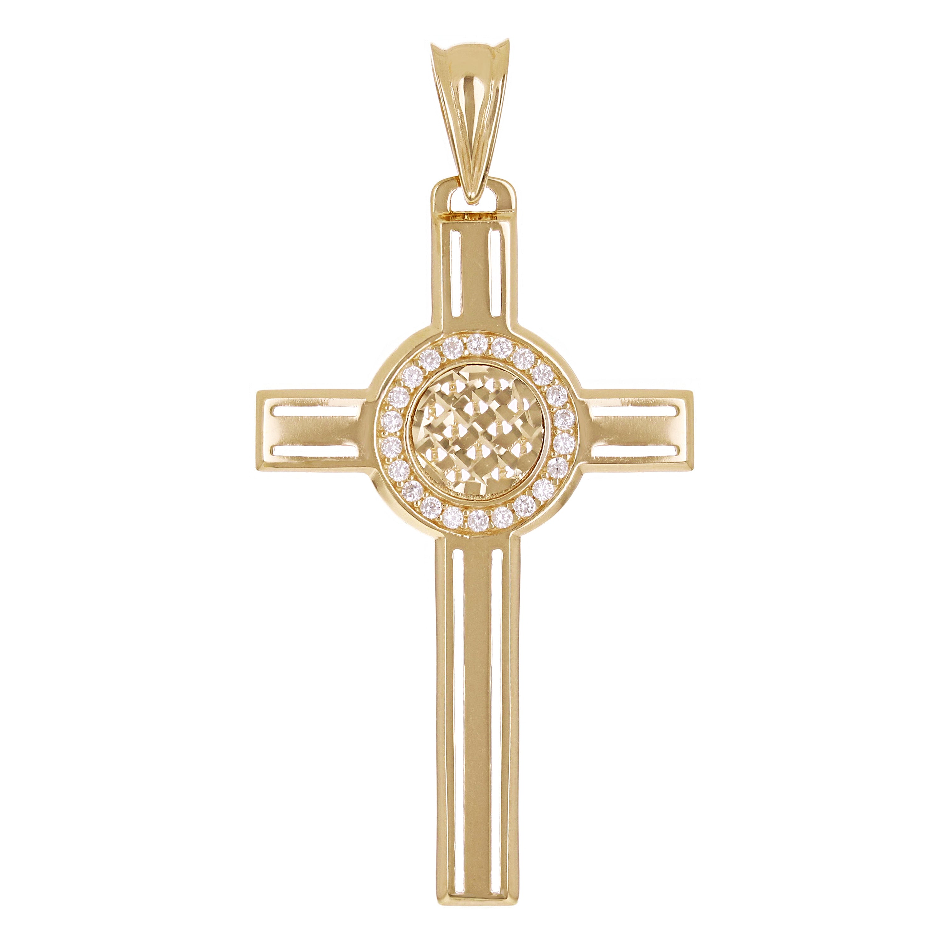Italian 14k Yellow Gold Celtic Cross Charm Pendant with CZ 2.4" 5.6 grams