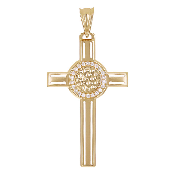 Italian 14k Yellow Gold Celtic Cross Charm Pendant with CZ 2.4