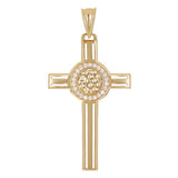 Italian 14k Yellow Gold Celtic Cross Charm Pendant with CZ 2.4" 5.6 grams