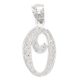 14k White Gold Initial Letter O Alphabet Charm Pendant - Letter O,White
