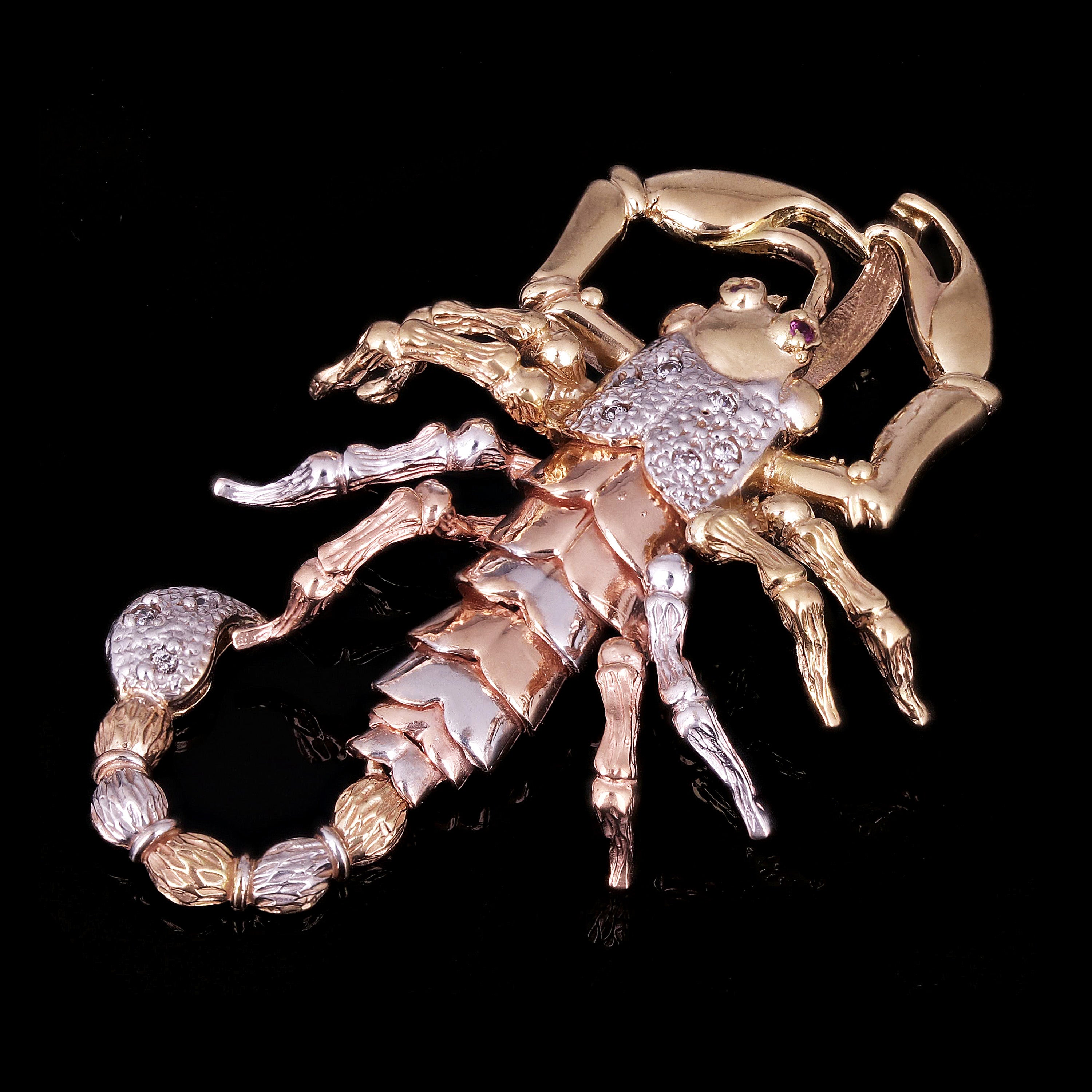 14k Tri Color Gold Scorpion Pendant with Cubic Zirconia 13 grams