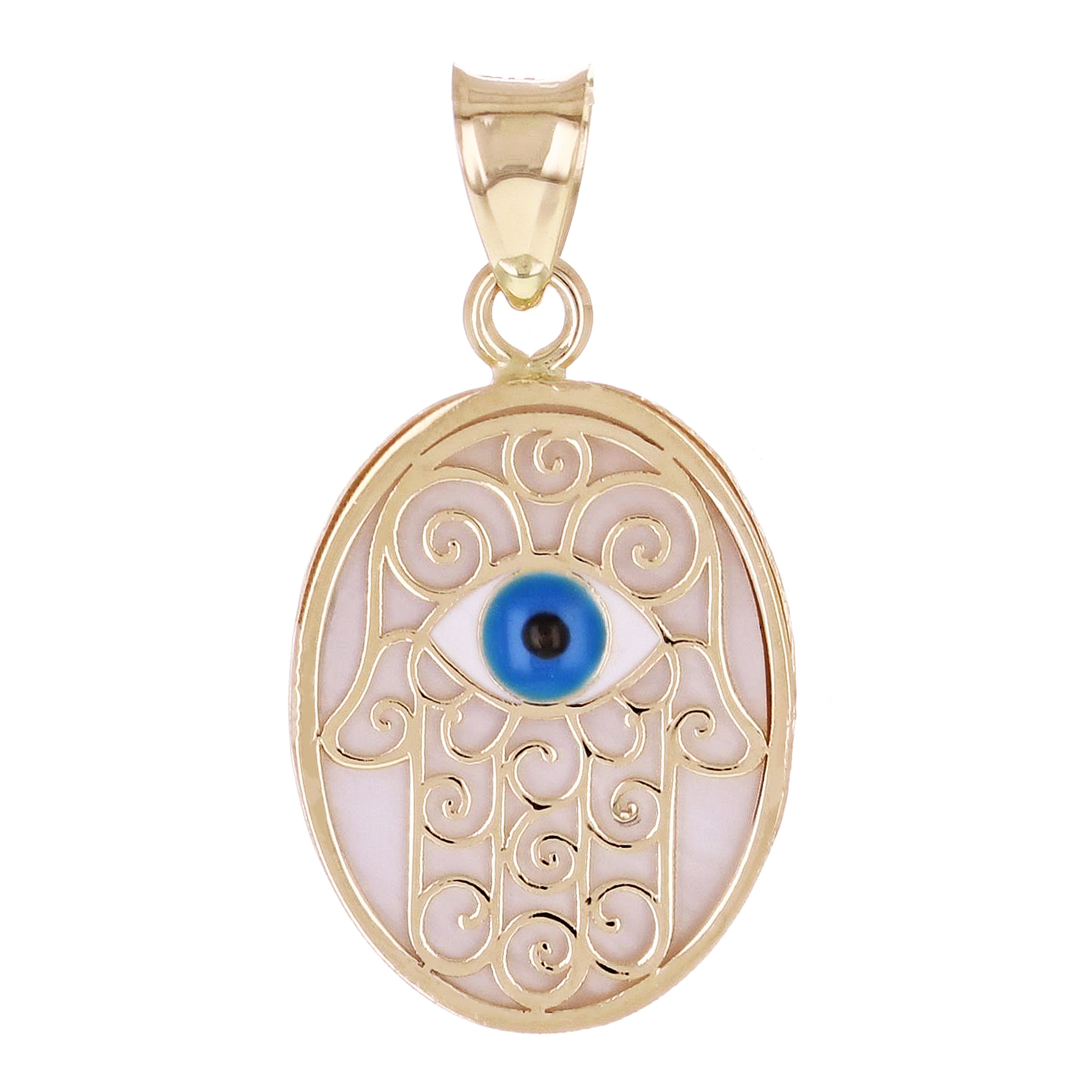 Italian 14k Yellow Gold Hamsa Hand Charm Pendant 23.9mm x 12.5mm 1.2 grams
