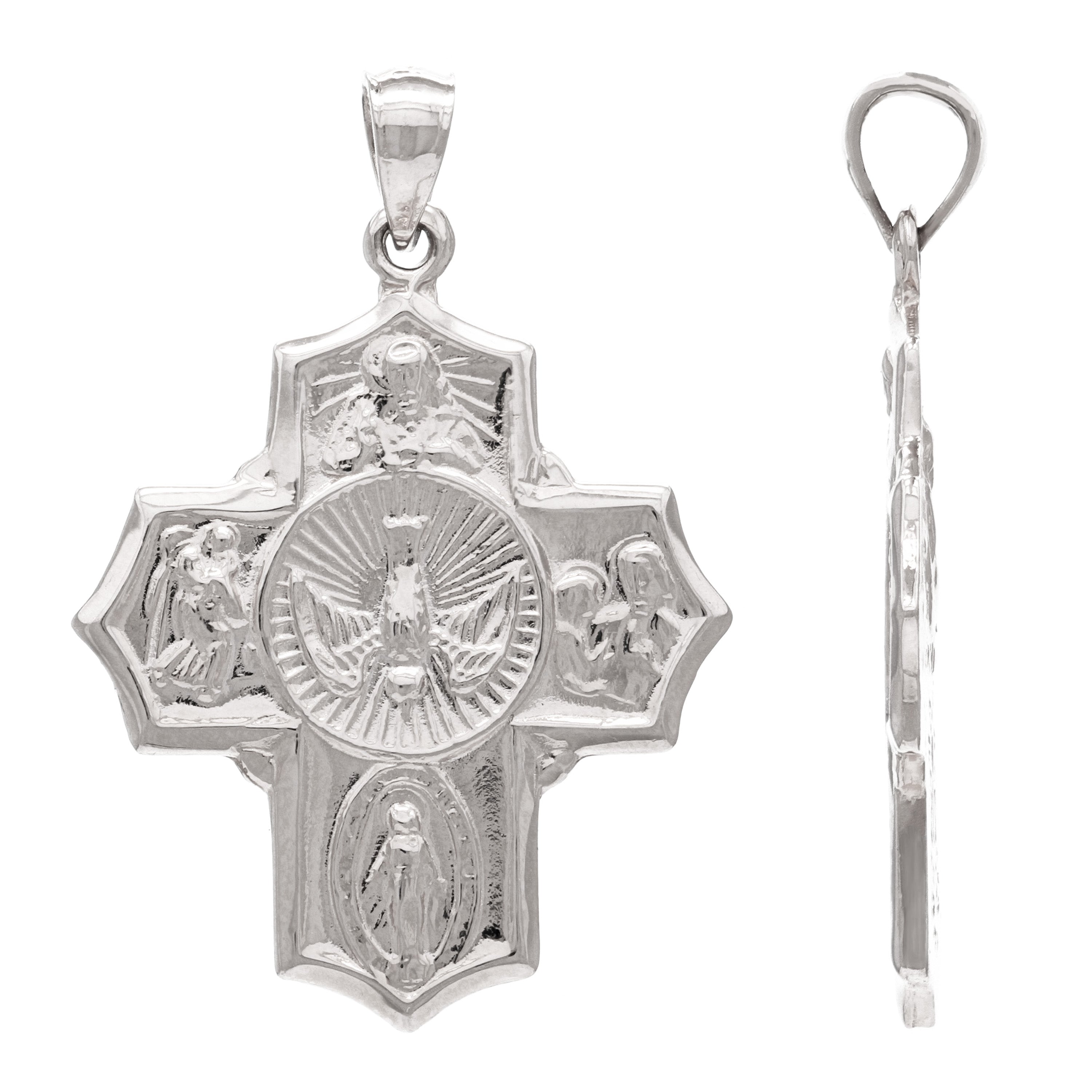 14k White Gold Holy Spirit Scapular Four Way Cross Charm Pendant 5.6 grams - White