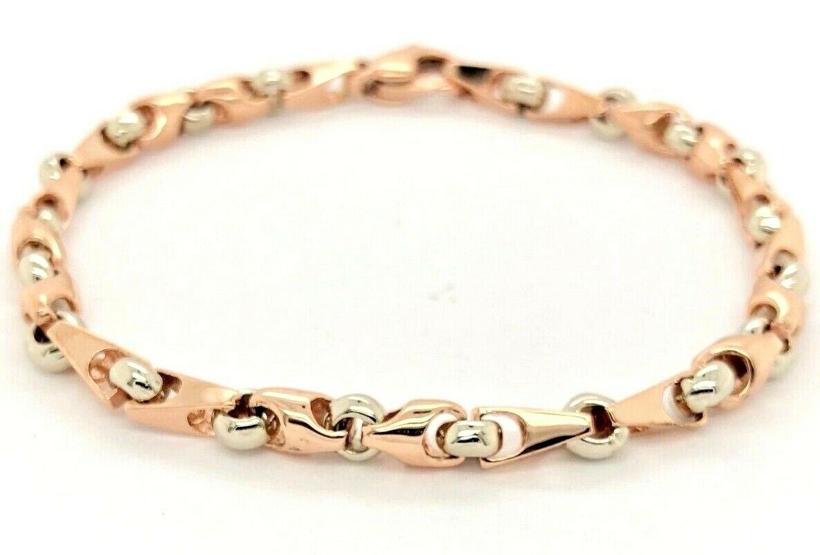 10k Two Tone Gold Handmade Fashion Link Bracelet 8" 4.9mm 15.4 grams