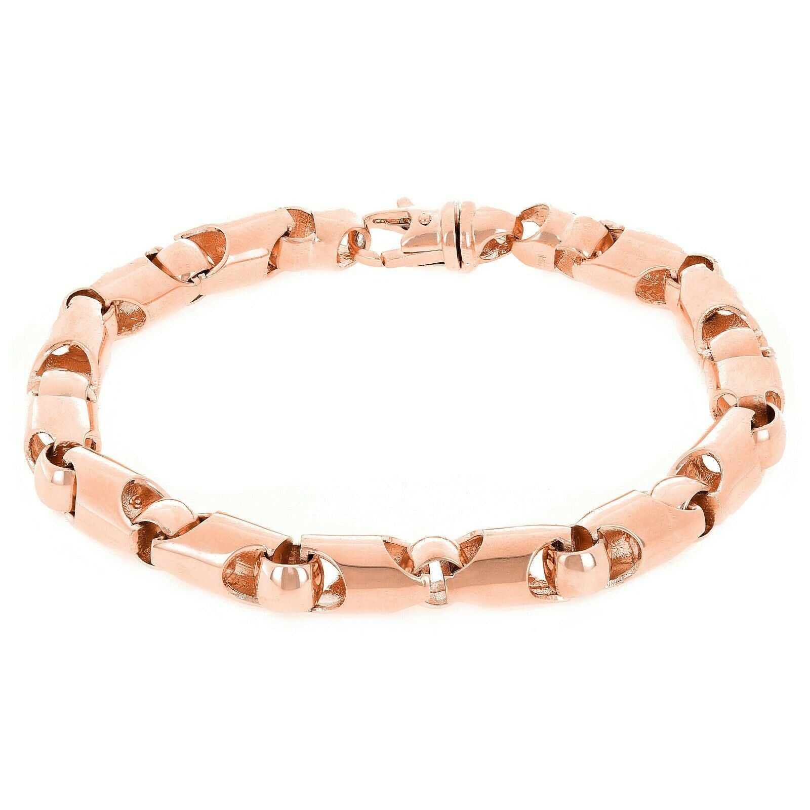 14k Rose Gold Solid Handmade Fashion Link Chain Bracelet 7" 6mm 25.5 grams - Rose,7"