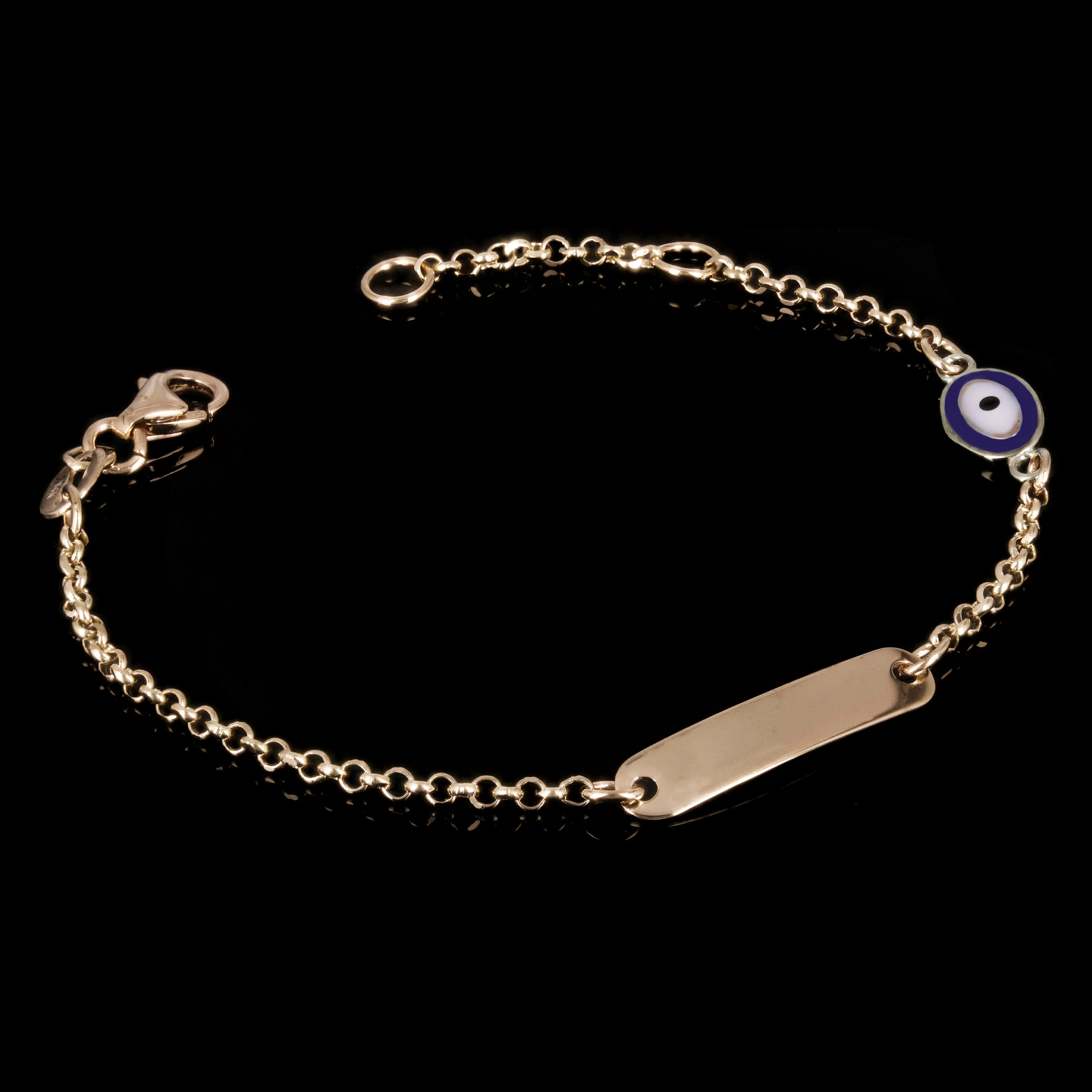 Italian 14k Yellow Gold Engravable Evil Eye Charm Baby Kids ID Bracelet 5.5" 2g