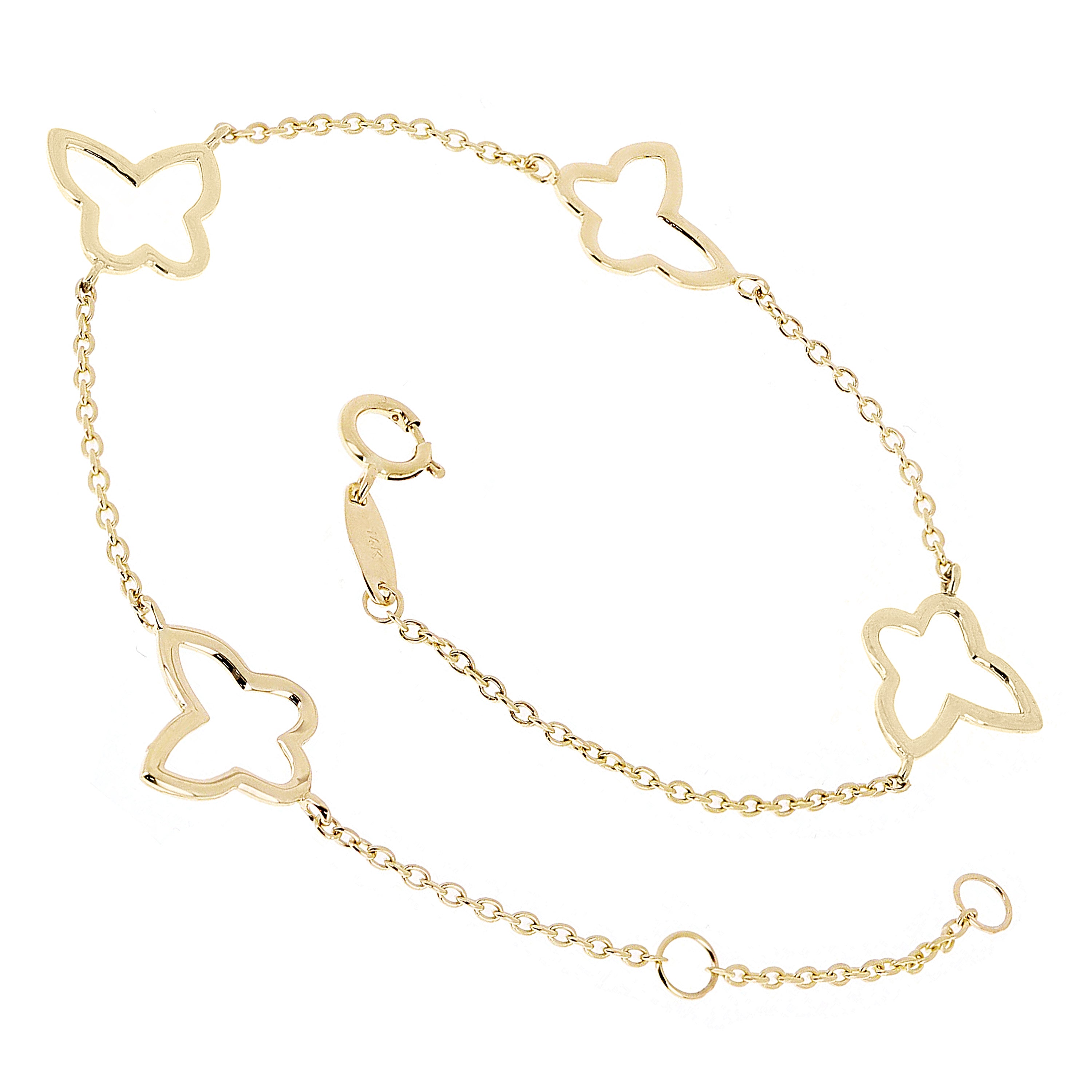 Italian 14k Yellow Gold Butterfly Station Charm Bracelet 7" 1.5 grams