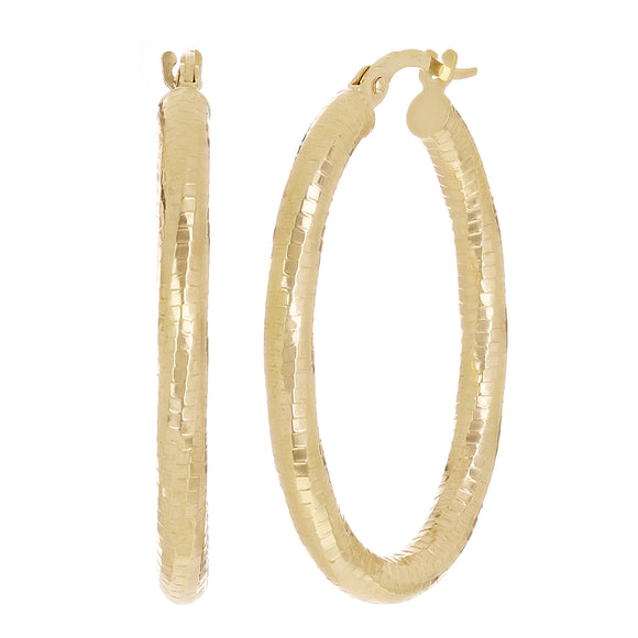 Italian 14k Yellow Gold Honeycomb Hollow Oval Hoop Earrings 1.3