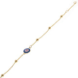 Italian 14k Yellow Gold Enamel Evil Eye Station Bracelet 7.5" 1.8 grams - 1 Light Blue  Eye