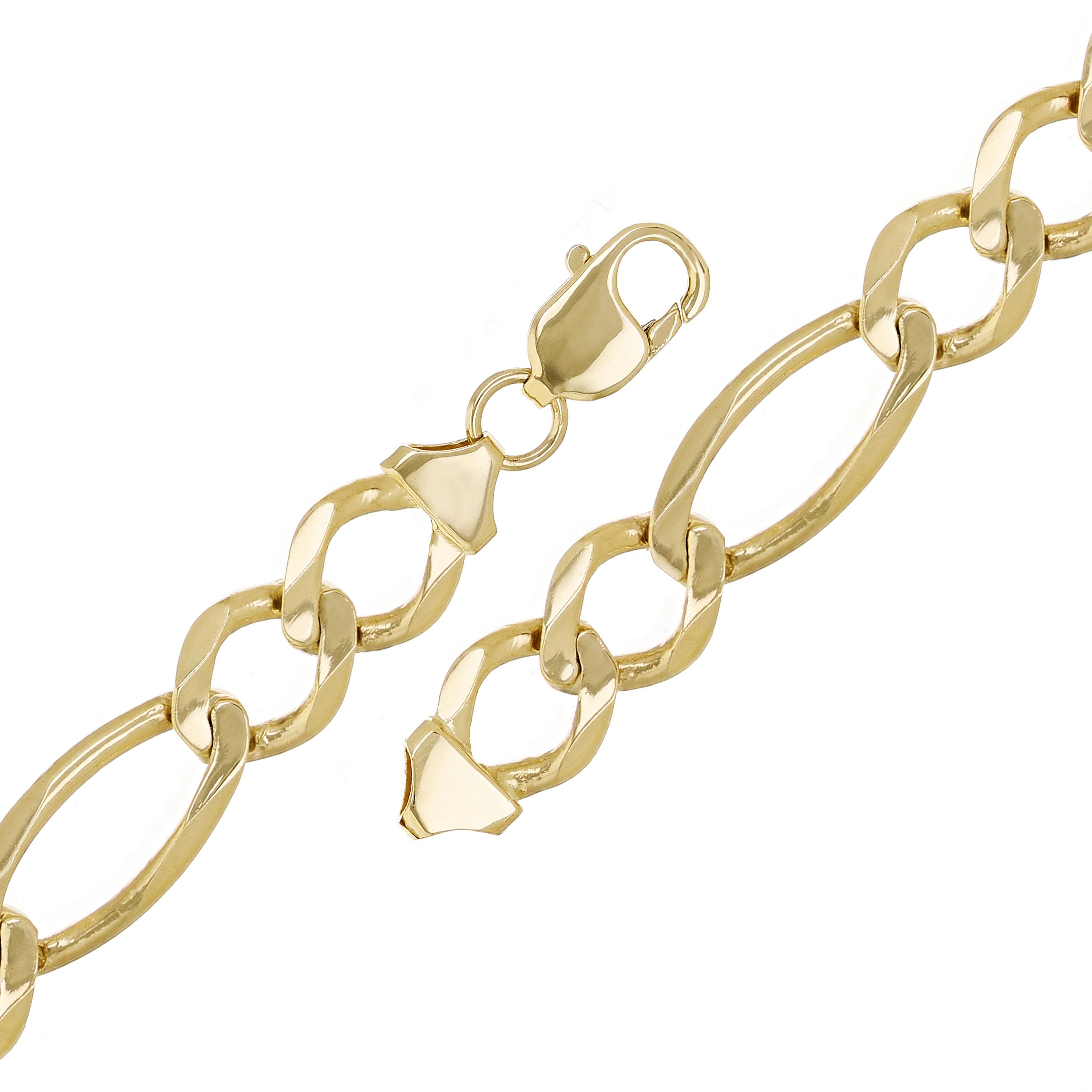 Men's 10k Yellow Gold Solid Figaro Link Chain Bracelet 11.3mm 7" - 9"