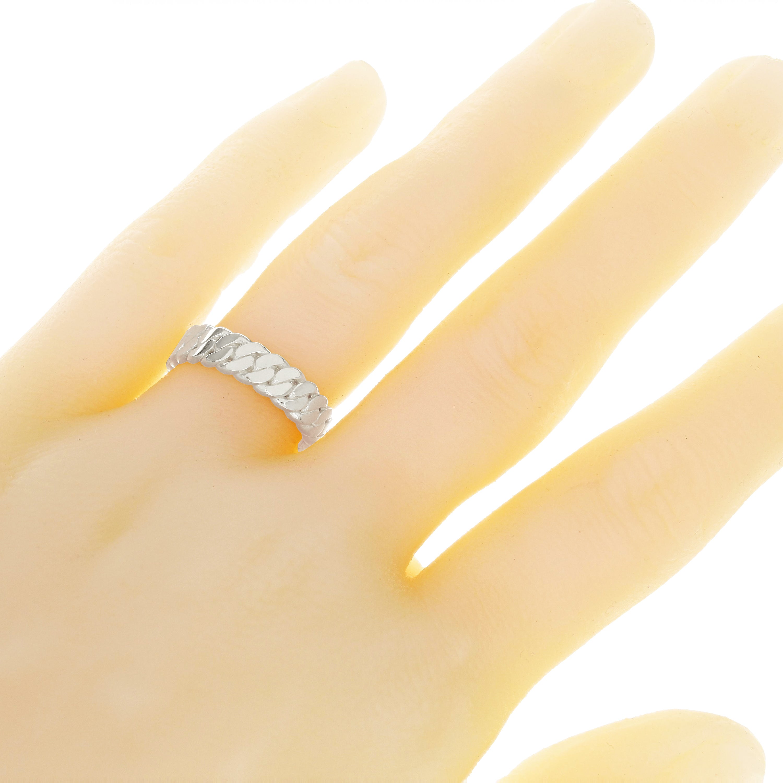 14k White Gold Miami Cuban Ring Curb Link Band 6.7mm Size 6 4.8 grams - 6
