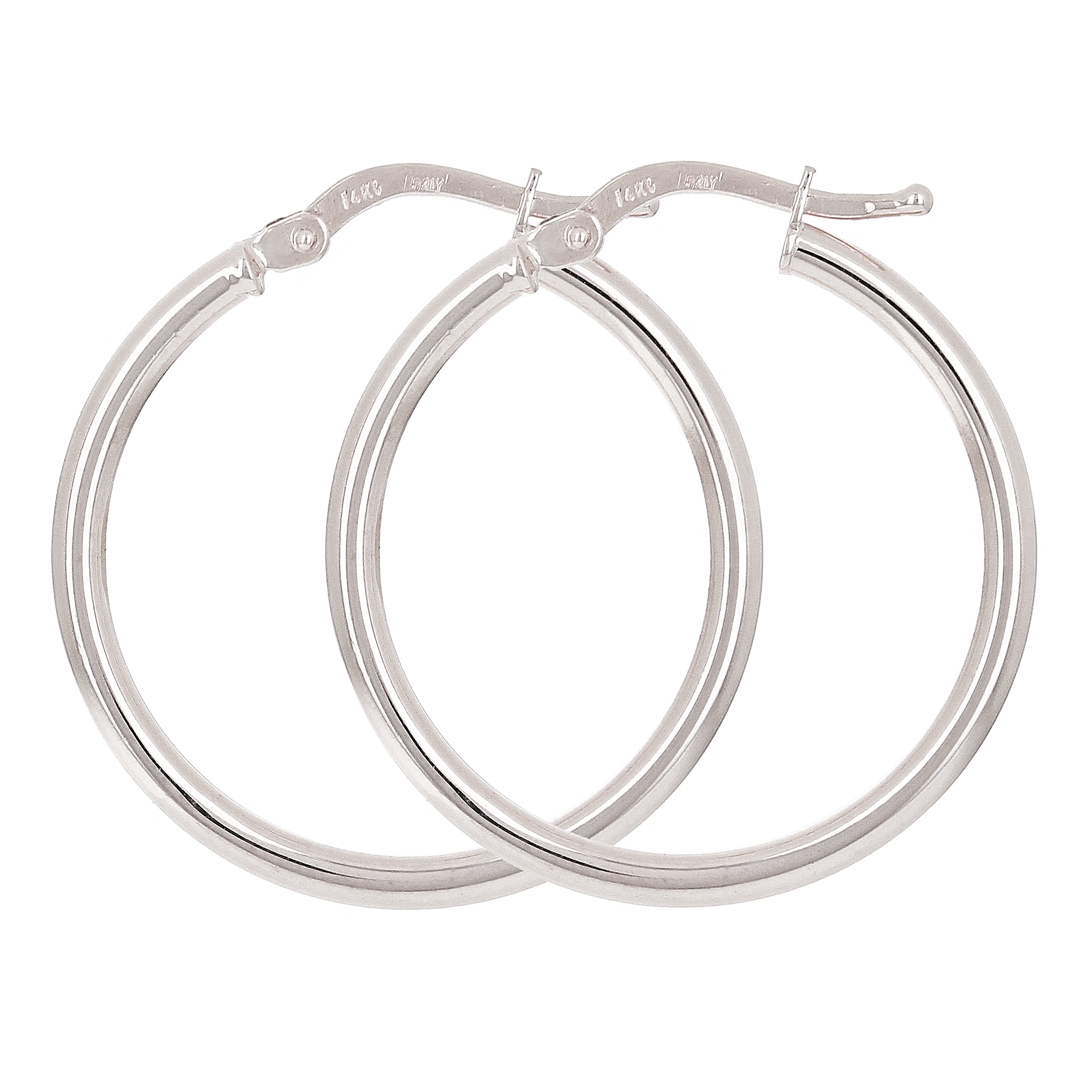 Italian 14k White Gold High Polished Plain 2mm Hollow Hoop Earrings 1" 1.6 grams - White,Size 1" 1.6 grams